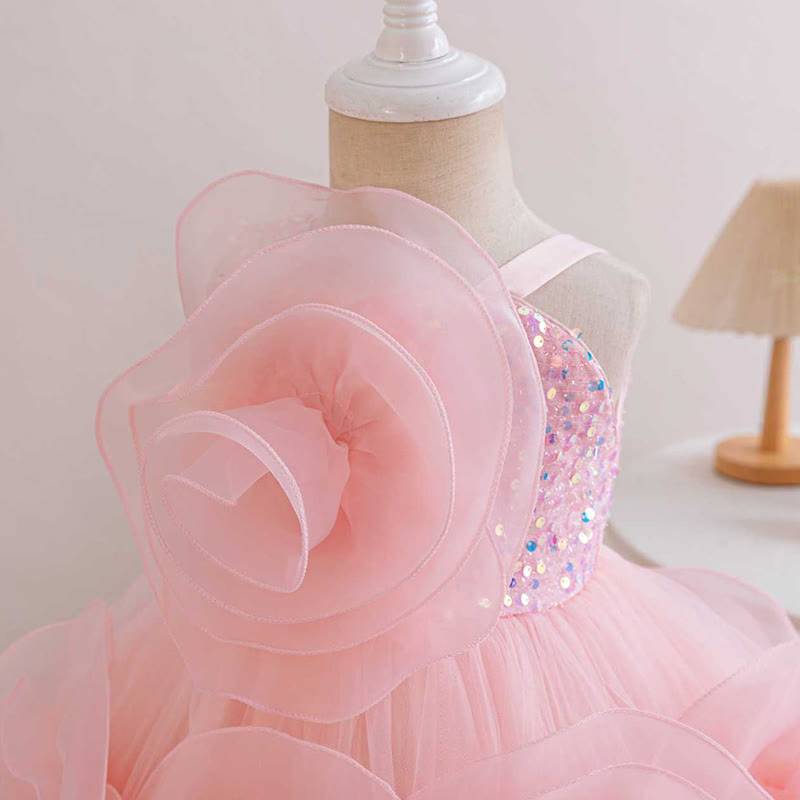 Mesh Rosette Sequins Sleeveless Mid-long Dresses - image 4