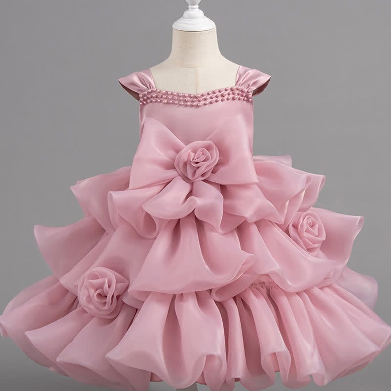 Organza Beaded Sleeveless Maxi Dresses - Pink - 10-11Y - image 1