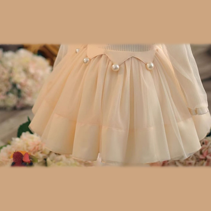 Knitted & Mesh Pearl Long Sleeve Mid-long Dresses - image 7