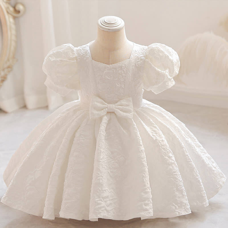 Jacquard Embossed Printing Irregular Craftsmanship Jacquard Short Sleeve Long Dresses - White - 5-6Y - image 12