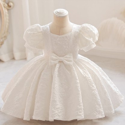 Jacquard Embossed Printing Irregular Craftsmanship Jacquard Short Sleeve Long Dresses - White - 5-6Y - image 12