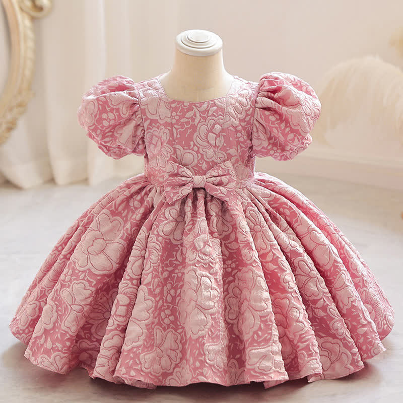 Jacquard Embossed Printing Irregular Craftsmanship Jacquard Short Sleeve Long Dresses - Dark Pink - 5-6Y - image 16