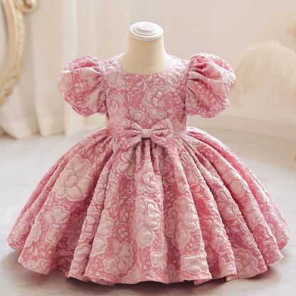 Jacquard Embossed Printing Irregular Craftsmanship Jacquard Short Sleeve Long Dresses - Dark Pink - 5-6Y - image 16