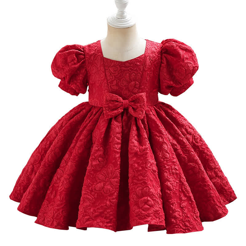 Jacquard Embossed Printing Irregular Craftsmanship Jacquard Short Sleeve Long Dresses - Red - 5-6Y - image 1