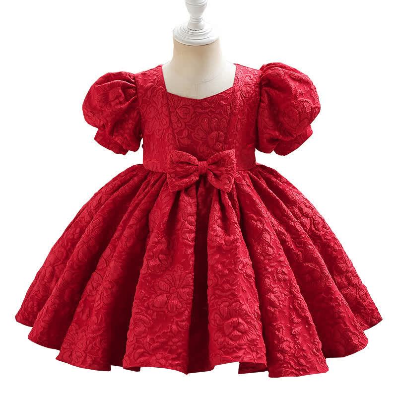 Jacquard Embossed Printing Irregular Craftsmanship Jacquard Short Sleeve Long Dresses - Red - 5-6Y - image 1