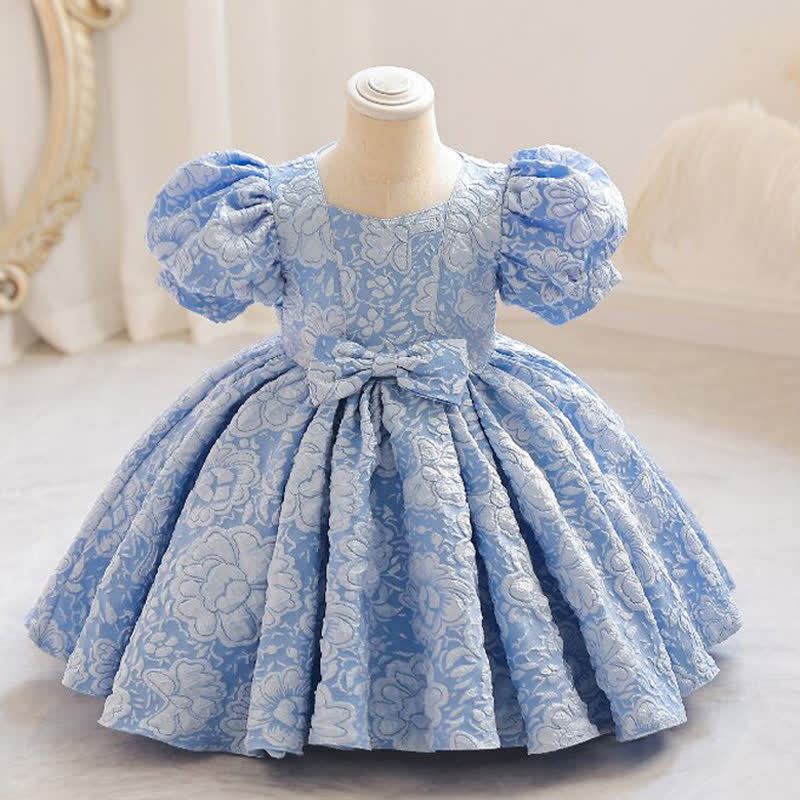 Jacquard Embossed Printing Irregular Craftsmanship Jacquard Short Sleeve Long Dresses - Blue - 5-6Y - image 14