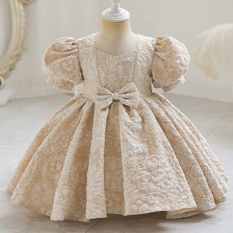 Jacquard Embossed Printing Irregular Craftsmanship Jacquard Short Sleeve Long Dresses - Champagne - 5-6Y - image 8