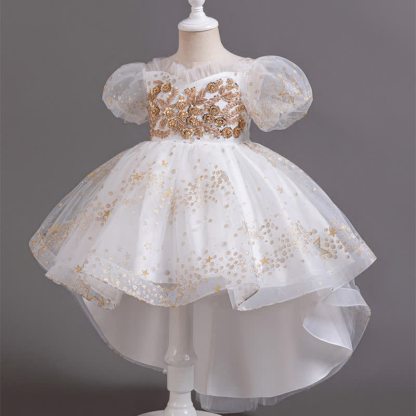 Mesh Irregular Craftsmanship Short Sleeve Long Dresses - image 4