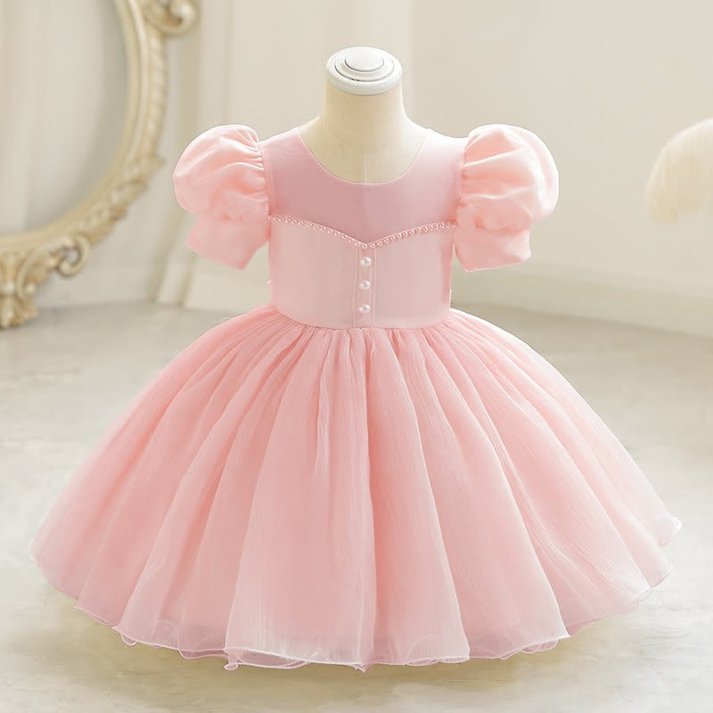 Organza Rainbow Pearls Short Sleeve Long Dresses - Pink - 7-8Y - image 11