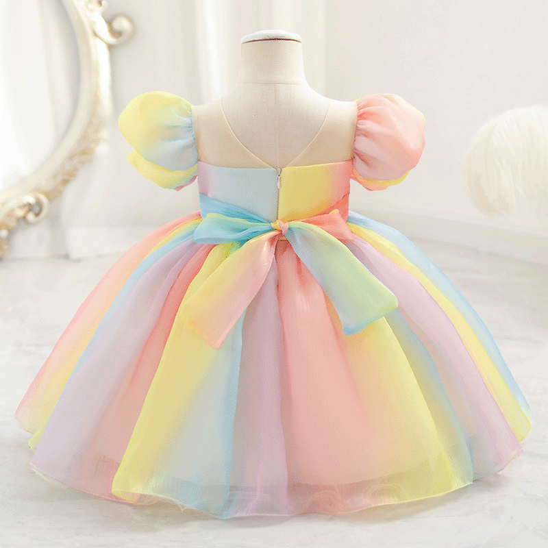 Organza Rainbow Pearls Short Sleeve Long Dresses - image 2