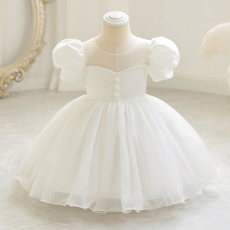 Organza Rainbow Pearls Short Sleeve Long Dresses - White - 7-8Y - image 9