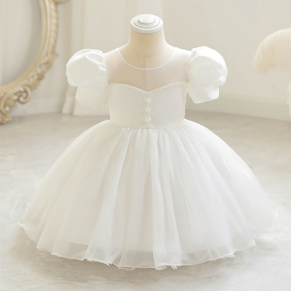 Organza Rainbow Pearls Short Sleeve Long Dresses - White - 7-8Y - image 9