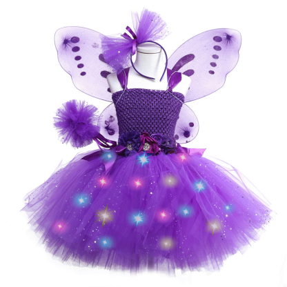 Mesh Sequins Crochet Butterfly Ballet Sleeveless Mid-long Dresses - Purple - Above 11Y - image 1