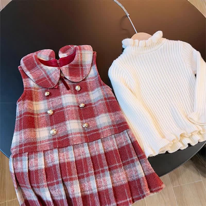 knitted & Woolen Plaid  Long sleeve Mid-long Two-piece set - image 2