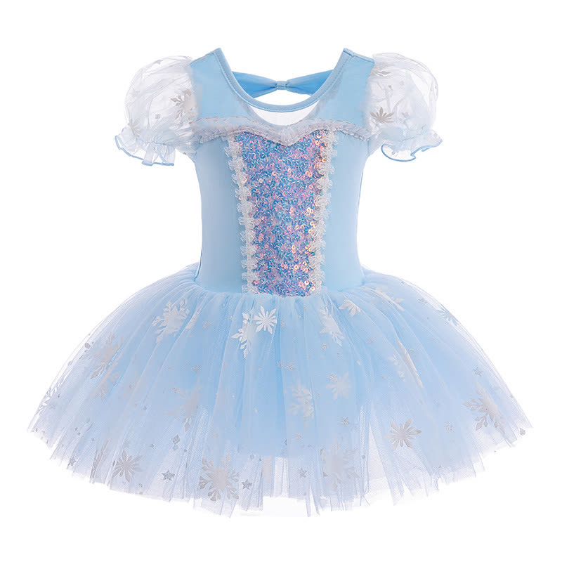 Cotton & Mesh Stamped Silver Ballet Short Sleeve Midi Dresses - Blue - 7Y - image 1