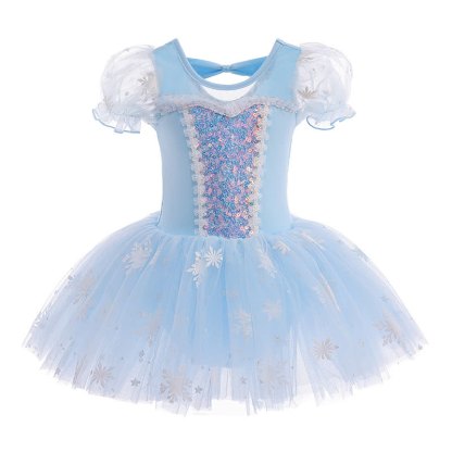 Cotton & Mesh Stamped Silver Ballet Short Sleeve Midi Dresses - Blue - 7Y - image 1