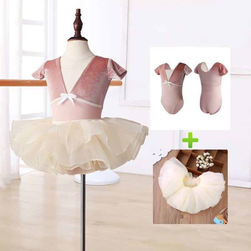 Bow Ballet Long Sleeve Shorts Two-piece Set - Short Beige - 10Y - image 3