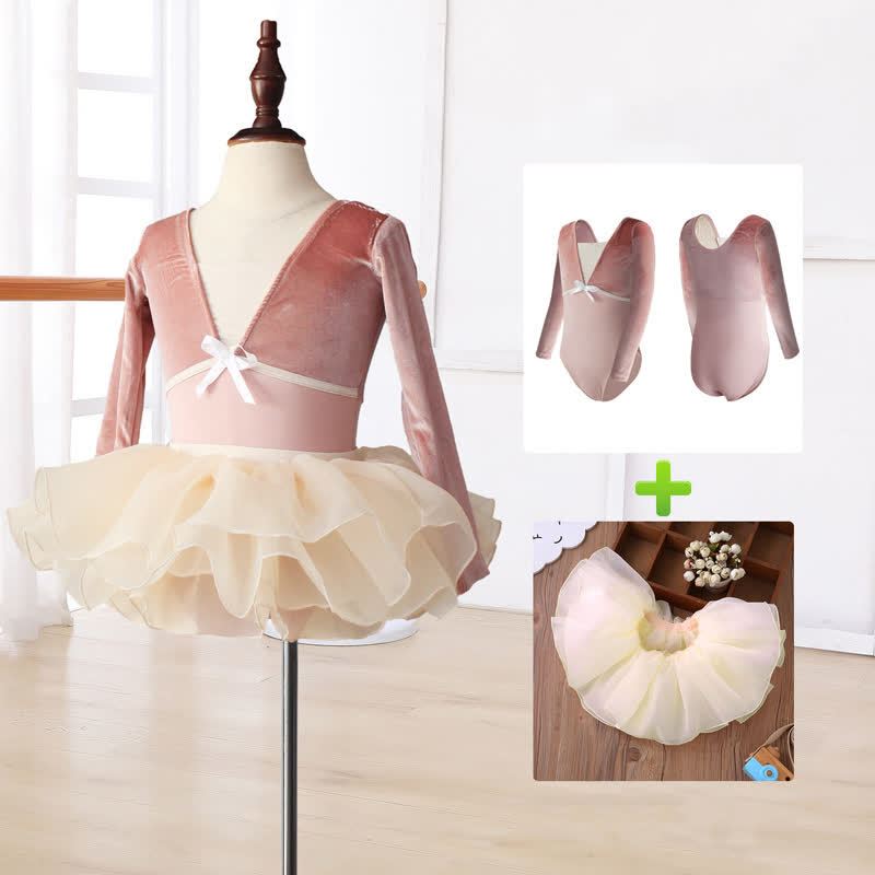 Bow Ballet Long Sleeve Shorts Two-piece Set - Long Beige - 10Y - image 6