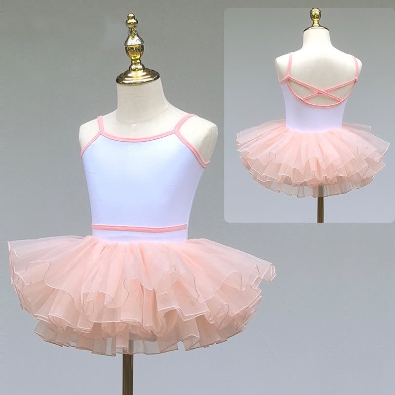Organza Fluffy Ballet Gallus Short Two-piece Set - White&Orange - 10-11Y - image 5