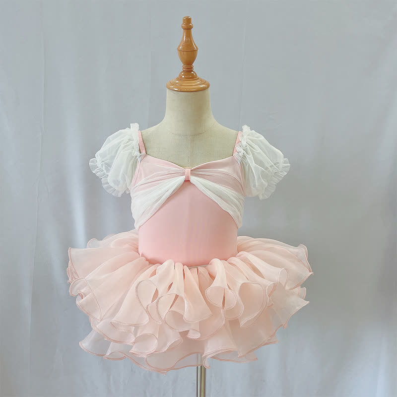 Ballet Puff Sleeve Short Dresses - Pink - 8-9Y - image 5