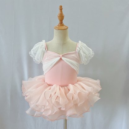 Ballet Puff Sleeve Short Dresses - Pink - 8-9Y - image 5