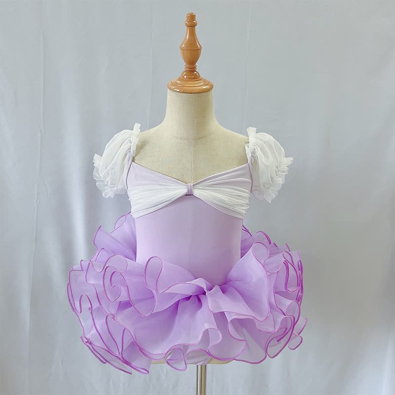 Ballet Puff Sleeve Short Dresses - Purple - 8-9Y - image 1