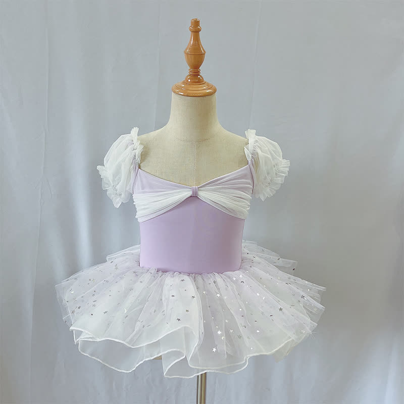 Ballet Puff Sleeve Short Dresses - Space Purple - 8-9Y - image 2