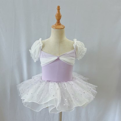 Ballet Puff Sleeve Short Dresses - Space Purple - 8-9Y - image 2