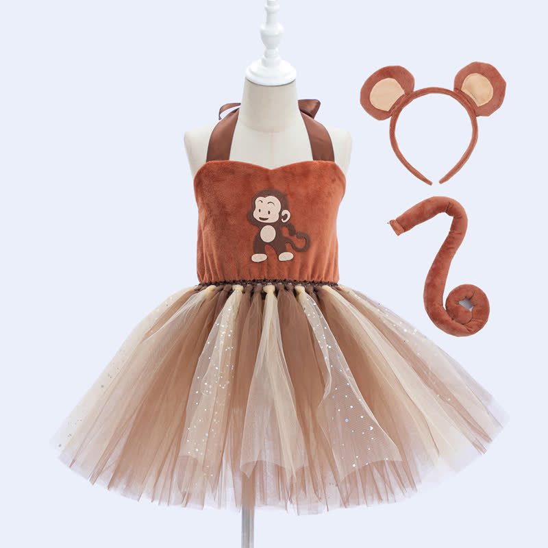 Velvet & Mesh Ballet Sleeveless Short Dresses - Monkey - 11-12Y - image 1