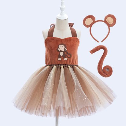 Velvet & Mesh Ballet Sleeveless Short Dresses - Monkey - 11-12Y - image 1