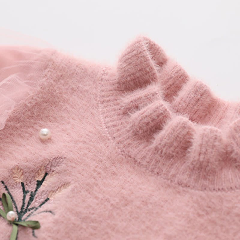 Knitted & Mesh Pearl Long Sleeve Mid-long Dresses - image 2