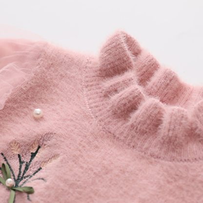 Knitted & Mesh Pearl Long Sleeve Mid-long Dresses - image 2