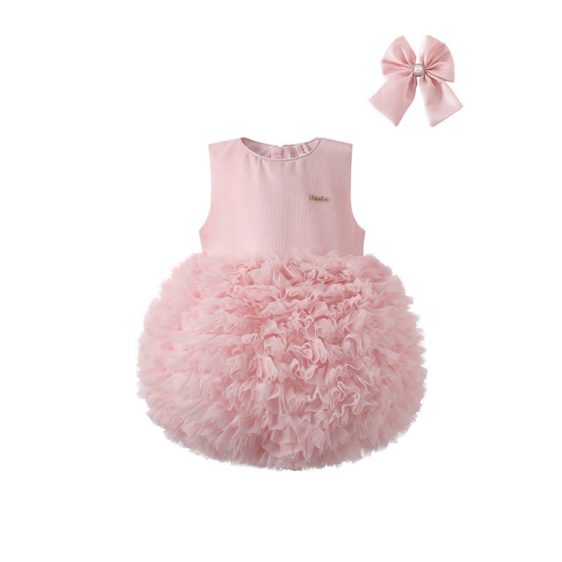 Twill & Mesh  Sleeveless Mid-long Dresses - Sleeveless Pink - 6Y - image 1