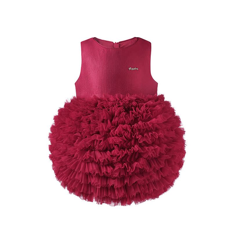 Twill & Mesh  Sleeveless Mid-long Dresses - Sleeveless Red - 6Y - image 20