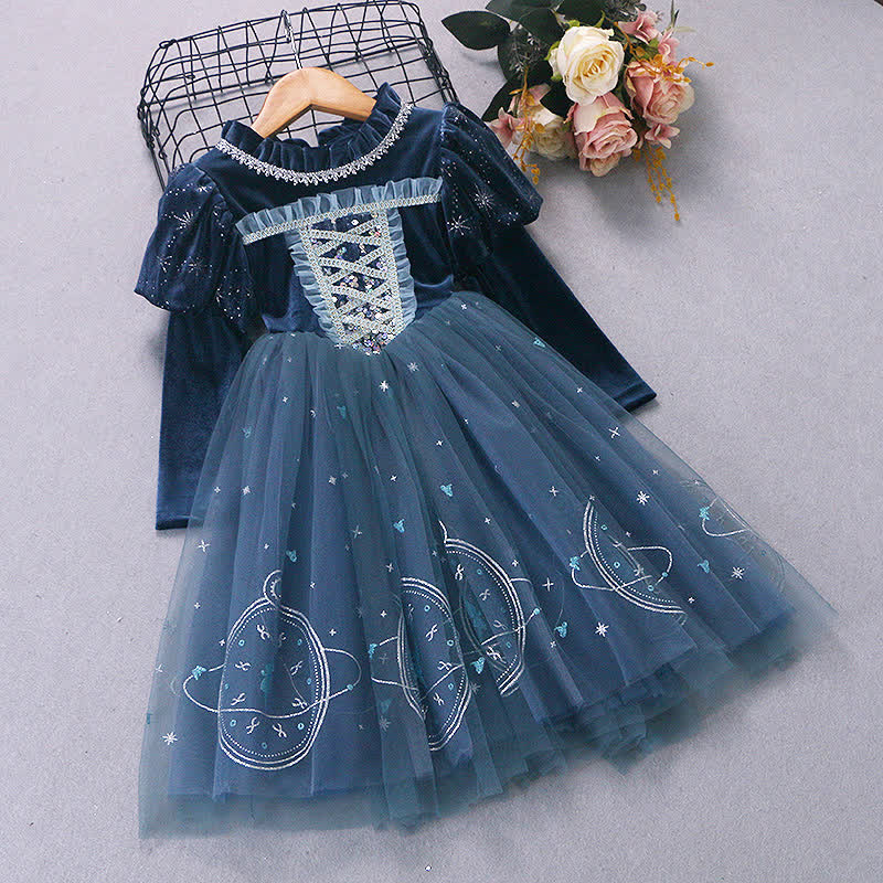 [Archive Sale] Velvet & Mesh Long Sleeve Mid-long Dresses - image 4