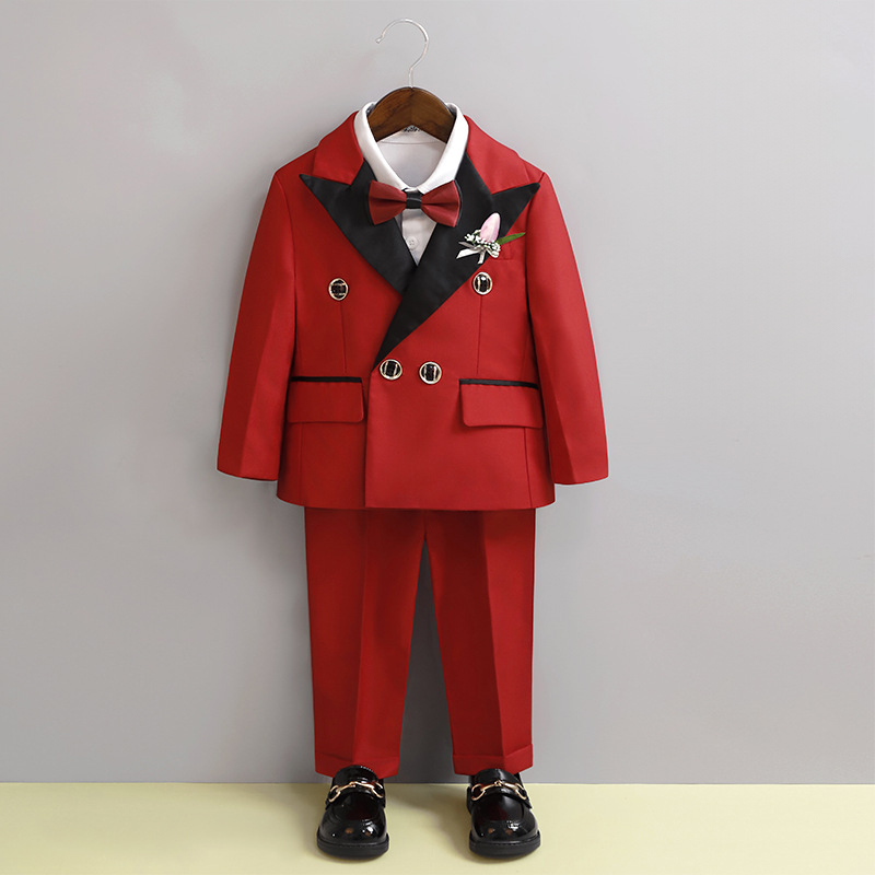 Cotton-blend  Long Sleeve 5-piece Formal Suit - Red - 8Y - image 7