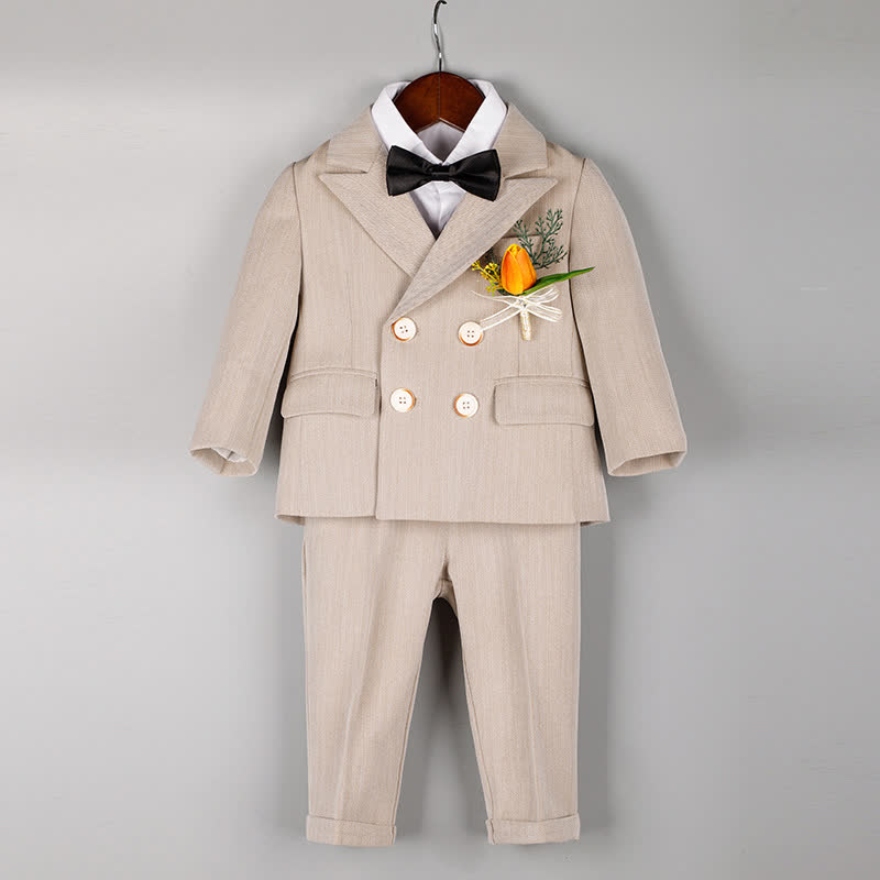 Cotton-blend Long Sleeve 5-piece Formal Suit - Beige - 8Y - image 1
