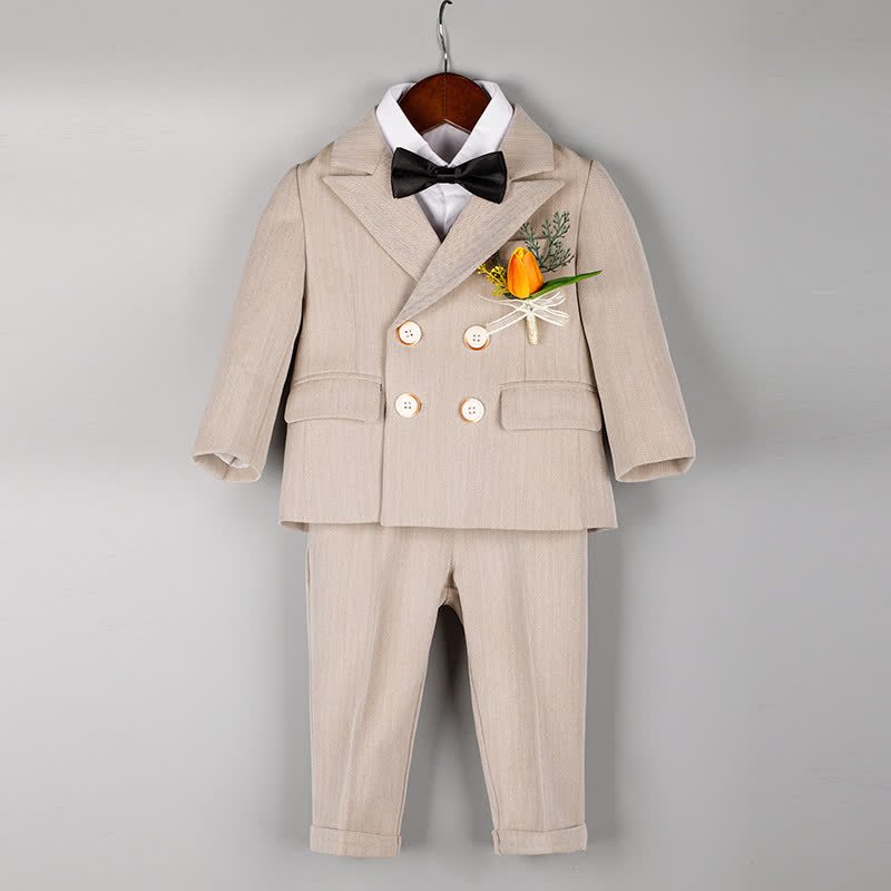 Cotton-blend Long Sleeve 5-piece Formal Suit - Beige - 8Y - image 1