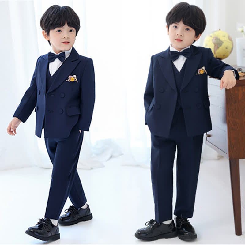 Cotton-blend  Long Sleeve Six-piece Formal Suit - Navy Blue - 8Y - image 1