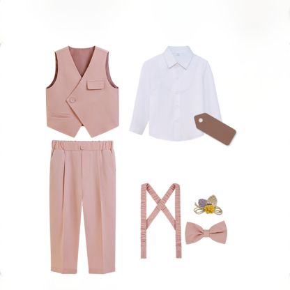 Cotton-blend Long Sleeve Six-piece Formal Suit - Pink - 8Y - image 1