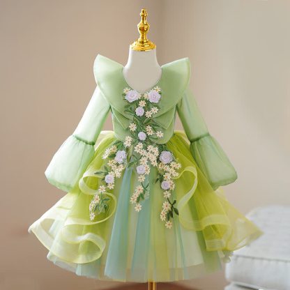 [Archive Sale] Mesh Applique Long Sleeve Maxi Dresses - Green - 3Y【110cm】 - image 1