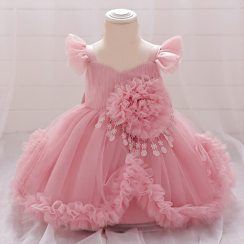 Mesh Rosette Maxi Dresses - Pink - 2-3Y - image 1