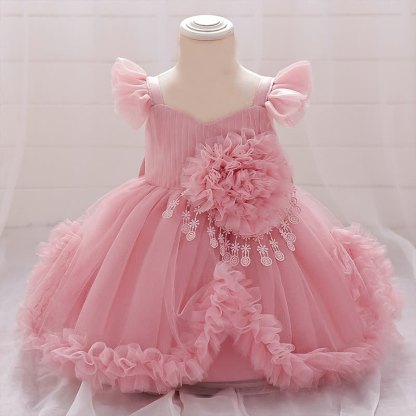 Mesh Rosette Maxi Dresses - Pink - 2-3Y - image 1