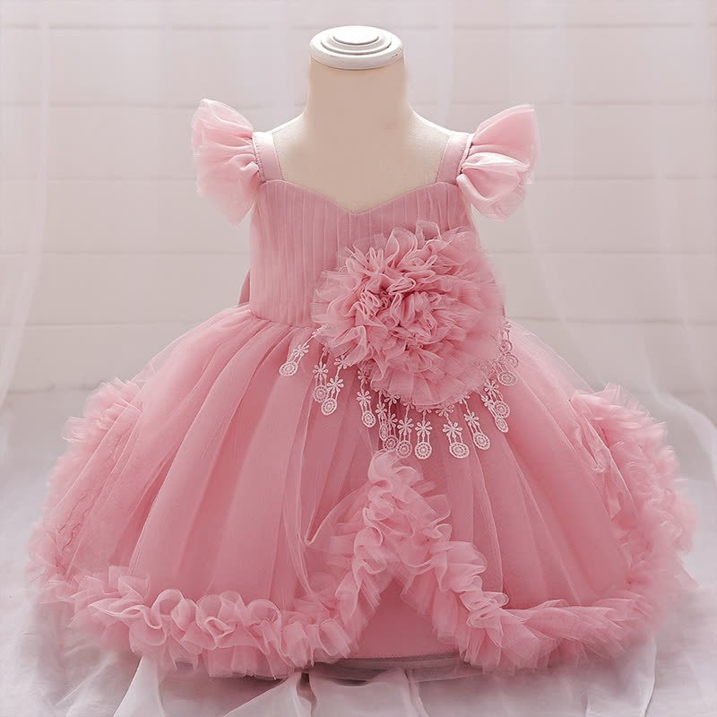 Mesh Rosette Maxi Dresses - Pink - 2-3Y - image 1