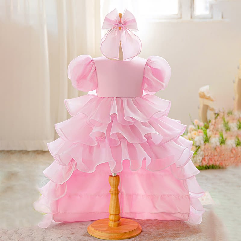 [Archive Sale] Mesh Bow Short Sleeve Maxi Dresses - Pink - 6-9M - image 1