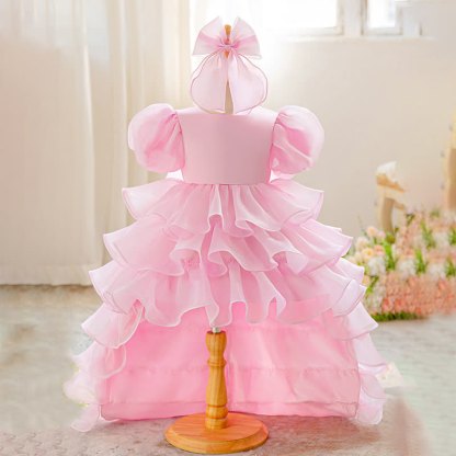 [Archive Sale] Mesh Bow Short Sleeve Maxi Dresses - Pink - 6-9M - image 1