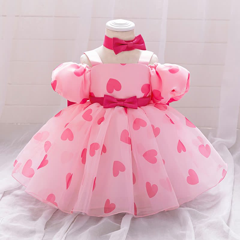 Mesh Bow Short Sleeve Maxi Dresses - Pink - 2-3Y - image 1