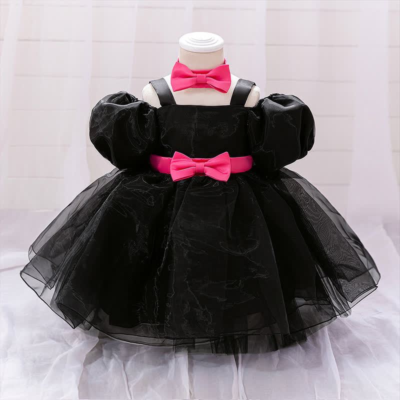 Mesh Bow Short Sleeve Maxi Dresses - Black - 2-3Y - image 9