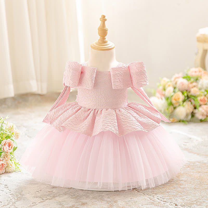 Jacquard Bow Short Sleeve Maxi Dresses - Pink - 2-3Y - image 1