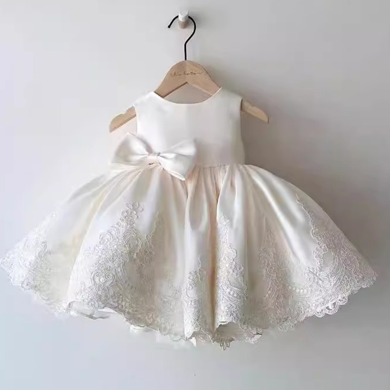 Satin Stitching Lace Bow Sleeveless Midi Dresses - White - 13-14Y - image 1